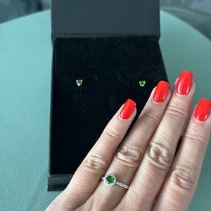 Diamond Gold Chrome Diopside Set of earrings and ring by APL Yakutia diamonds